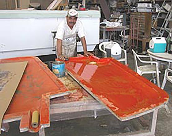 Prepping the rudder mold.